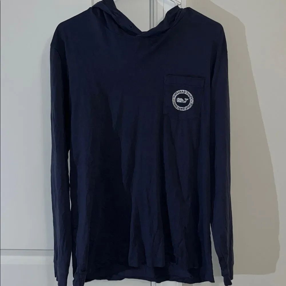 Vineyard Vines Print out Whale Cotton Hooded Hoodie Pocket Sweater Sweatshirt M